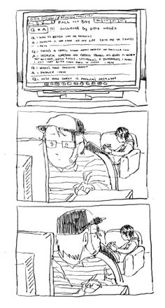 the storyboard shows two people sitting in front of a computer screen, and one man is