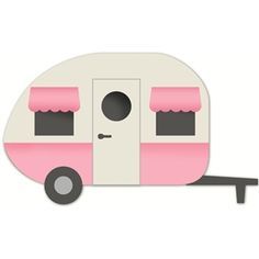 a pink and white trailer with awnings on the roof is shown in front of a white background