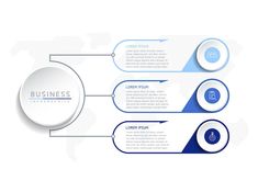 three blue and white business info graphics