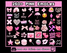 the pink emotes sticker sheet is on display in front of a black background