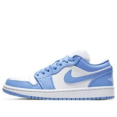 Nike Women Air Jordan 1 Low UNC features a white leather underlay with University Blue leather overlays. Signature Jumpman branding on the nylon tongue, wings logo on the heels atop a white midsole and blue rubber outsole completes the design. Air Jordan 1 Low Unc, Jordan 1 Low Unc, Carolina Do Norte, Jordan 1 Lows, Wmns Air Jordan 1, Low Air Jordan 1, Blue Jordans, Womens Air Jordans, Wings Logo