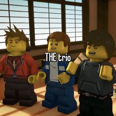 three legos standing next to each other with the words the trio in front of them