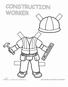 the paper doll is holding a wrench and a helmet on it's head