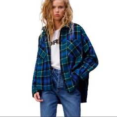 New! Zara Oversized Plaid Button Down Flannel Size X-Small - Oversized Fit - Lapel Collar - Long Sleeve - Cuffs At Sleeve - Patch Pockets - Button Down Closure - High-Low Hem With Side Vents - 44% Cotton - 28% Polyester - 17% Acrylic - 8% Wool - 2% Viscose - 1% Polyamide Nwot! Washed But Never Worn. Measurements Available Up Request. Ships Next Business Day. Bundle With Additional Items In My Closet For The Best Deal! * Shacket, Cow Girl, Rodeo Oversized Blue Flannel Long Sleeve Shirt, Oversized Blue Long Sleeve Flannel Shirt, Trendy Oversized Button-up Flannel Shirt, Oversized Winter Flannel Shirt With Button Closure, Oversized Flannel Shirt For Winter, Trendy Oversized Flannel Shirt With Button Closure, Oversized Long Sleeve Flannel Shirt With Buttons, Green Flannel Shirt With Buttons For Fall, Oversized Casual Flannel Shirt With Buttons