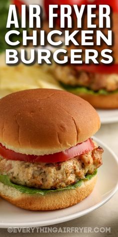 an air fryer chicken burger on a white plate