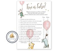 a baby shower checklist with winnie the pooh and piggy balloons on it