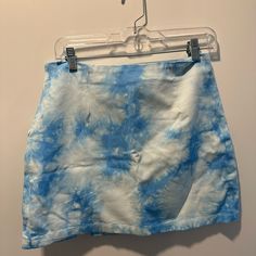 Blue Tie Dye Skirt Never Worn High Waist Blue Skirt For Day Out, High-waist Blue Skirt For Day Out, Blue Short Length Skort For Spring, Blue High Waist Mini Skirt For Summer, Trendy Blue Mini Bottoms, Trendy Blue Mini Length Bottoms, Trendy Lined Blue Mini Skirt, High Waist Blue Mini Skirt For Summer, Trendy Blue Mini Skirt