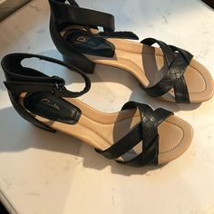 Brand New Clark’s Desirae Sandals. Beautiful Leather With Adjustable Ankle Strap. Size 10 Black Womens Clarks, Clarks Shoes, Women's Shoes Sandals, Ankle Strap, Shoes Sandals, Lily, Size 10, Women Shoes, Brand New