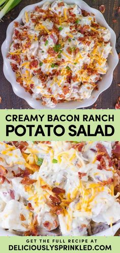 Looking for a 4th of July BBQ party idea? Here's an easy summer salad! It's a go-to side dish for BBQs, picnics, and potlucks. Creamy and tossed with bacon, ranch, and cheddar, this potato salad recipe is delicious all year long! Easy Bbq Side Dishes, Bacon Ranch Potato Salad, Loaded Potato Salad, Spring Side Dishes, Ranch Potato Salad, Cookout Side Dishes, Bbq Side Dishes, Potato Salad Recipe, Potato Recipes Side Dishes