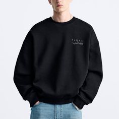 Round Neck Sweatshirt With Long Sleeves. Contrasting Front And Back Prints. Rib Trim. Outer Shell Main Fabric 63% Cotton 37% Polyester Secondary Fabric 98% Cotton 2% Elastane Text Print, Zara Shirt, Round Neck Sweatshirts, Print Sweatshirt, Zara Black, Printed Sweatshirts, Round Neck, Mens Shirts, Zara