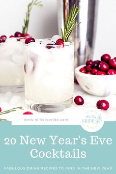 the new year's eve cocktail with cranberries and rosemary garnish