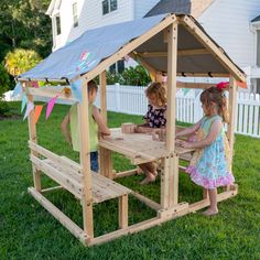 Funphix Kids Klubhouse Gets Toddlers Excited About Creating Something With Their Hands - Something They Can Play In And Feel Proud Of. The Kit Includes All The Parts Your Little Construction Worker Needs To Build A Multipurpose, Indoor/Outdoor Playhouse. The House Is Easy To Assemble And Take Apart And Is Sturdy For Safe Playtimes. With A Table And 2 Benches Inside, Kids Have Somewhere To Draw, Craft, Read, Or Chat With Their Friends. Remove The Table To Create More Playing Space, And Let Your K Outdoor Playhouse Ideas, Pallet Kids, Outdoor Playhouse, Kids Bench, Backyard Playhouse, Playhouse Outdoor, Wooden Playhouse, Backyard Play, Indoor Fun