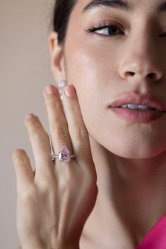 Fantasia by Deserio pink pear band in white. 14K White Gold Vermeil Cz Marissa Collections, Pink Ring, Boutique Jewelry, White Ring, Pear Shaped, Band Ring, Gold Vermeil, Band Rings, Pear