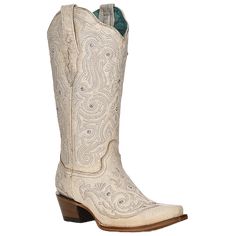 CORRAL BOOTS Boots Coral Women's Bone Embroidery & Crystals White Snip Toe Western Boots Z5123 Crystal Overlay, Western Wedding Boots, Bone Embroidery, Cowgirl Boots Wedding, Crystals White, Western Embroidery, Wedding Boots, Corral Boots, Heel Caps