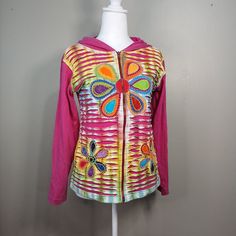 Rising International, Colorful Zip Up Sweatshirt Jacket, Size Small Length 22", Sleeve 21", Pit To Pit Measures 18" 100% Cotton Hooded New With Tags Yellow Cotton Long Sleeve Outerwear, Cotton Crew Neck Outerwear With Patchwork, Yellow Cotton Outerwear With Patchwork, Yellow Cotton Patchwork Outerwear, Vibrant Cotton Tops For Spring, Multicolor Cotton Outerwear For Summer, Yellow Long Sleeve Winter Tops, Yellow Long Sleeve Tops For Winter, Spring Long Sleeve Patchwork Tops