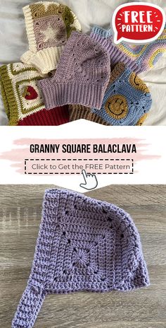 the crocheted hat is made with granny square baaclava yarns