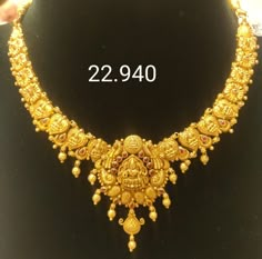 Gold Antique Necklace Laxmi Devi Haram Gold, Neklesh Gold Jewelry Simple, 25 Grams Gold Necklace Designs, Pretty Gold Necklaces, Gold Jewels Design, Gold Bridal Necklace, Neck Pieces Jewelry, Antique Necklaces Design