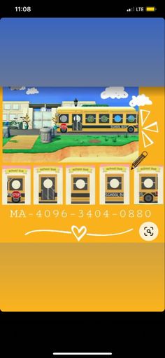 an image of a school bus driving down the road in front of a yellow background