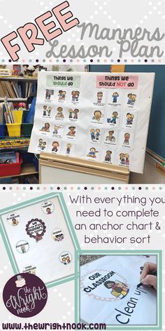 a classroom poster with the words free lesson plan and an image of a teacher's desk