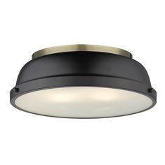 a black and gold ceiling light with white lights on the bottom, in an industrial style