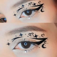 Birthday Eyeliner, Cloud Eyeliner, Eyeliner Designs Creative, Gothic Eyeliner Ideas, Creative Eyeliner Looks, Black Graphic Liner, Unique Eyeliner, Heart Eyeliner, Very Easy Makeup