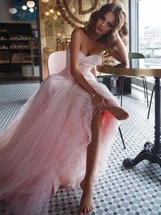 Sweetheart Sleeveless Sweep/Brush Train With Ruffles Tulle Dresses - Prom Dresses Ruffle Tulle Dress, Poofy Dress, Tulle Dresses, Sweetheart Prom Dress, Dresses Chiffon, Pink Prom, Pink Prom Dresses, Evening Wedding, Tulle Prom Dress