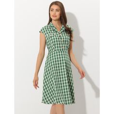 This retro plaid dress with a cap sleeve and a belted waist shows off your elegance. Suitable for daily wear, casual, work, office, vacation, dating, etc. Perfectly pair it with pretty bags and high heels for a sweet look. Classical plaid prints are never Outdated. The vintage and fashion style creates nice long lines up and down your figure and gives this lovely plaid dress a playfully charming look. Casual Plaid Midi Dress For Work, Plaid Office Dress, Retro Plaid Dress For Work, Casual Plaid Office Dress, Classic Short Sleeve Plaid Dress, Classic Knee-length Plaid Dress, Casual Short Sleeve Plaid Dress With Buttons, Casual Plaid Short Sleeve Dress With Buttons, Casual Plaid Dress With Short Sleeves And Buttons