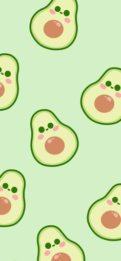 an avocado pattern on a green background with pink cheeks and eyes, in the shape of a face