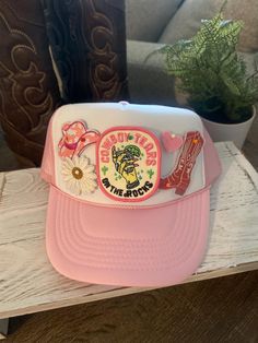 Cute Trucker Hat! Perfect for gift, Rodeo , or a day at the Lake! :) Details:  *Pink/ White *Polyester with Iron-on patches *One Size Hat with adjustable snap back; adjustable 20 inches to 23.5 inches Cheap Logo Patch Trucker Hat, Hat With Patches, Cute Trucker Hat, Pink Trucker Hat, Day At The Lake, At The Lake, Snap Back, Snap Backs, Iron On Patches