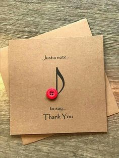 two thank cards with a red button on the front and back of each card that says just as note to say, thank you