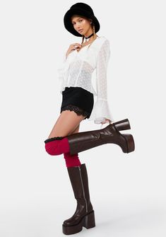 Delia's PU Knee High Platform Boots - Dark Brown – Dolls Kill High Platform Boots, Knee High Platform Boots, Vintage Soul, Baby Tees, Chunky Platform, Pretty Shoes, Platform Boots, Dolls Kill, 90s Fashion