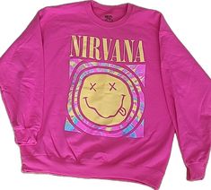 Nirvana Crewneck, Pink Nirvana, Nirvana Hoodie, Urban Outfitters Sweatshirt, Nirvana Sweatshirt, Hot Pink Sweatshirt, Yellow Crewneck, Oversized Crewneck, Pink Crewneck