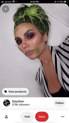 Beetle Juice Make Up Female, Green Hair Halloween Costumes Ideas, Beetle Juice Costume Female, Beetle Juice Makeup Female, Female Beetlejuice Makeup, Beetlejuice Makeup Glam, Beetlejuice Makeup Female, Female Beetlejuice Costume, Beetle Juice Makeup