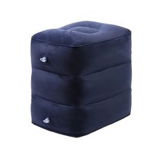 a blue square foot stool with buttons on it