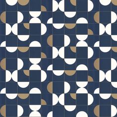 an abstract geometric pattern with circles and rectangles in shades of blue, beige and white