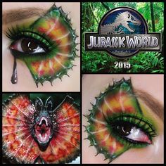 Jurassic Park Makeup Ideas, Jurassic Park Makeup, Dinosaur Eye Makeup, Dinosaur Makeup Women, Jurassic Park Nails, Dino Makeup, Dinosaur Props, Nerdy Makeup