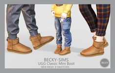 two children standing next to each other wearing boots and jeans, with the caption becky - sims ugg classic mini boot new mesh & swatches