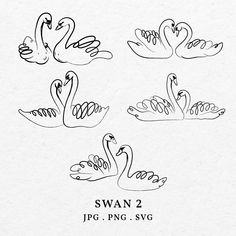 four swans are shown in black and white, with the words swan 2 on them