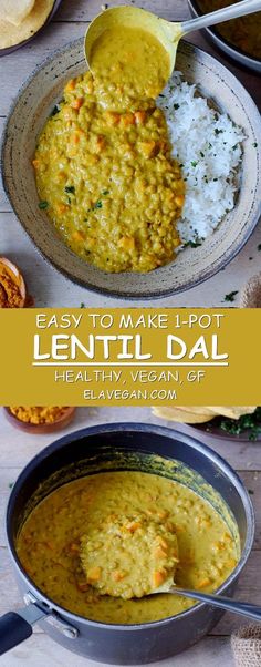 a bowl filled with lentils and white rice