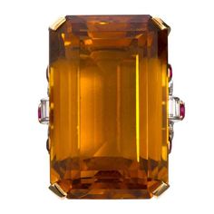 Large 75 Carat Citrine Art Deco Styled Ring – TMW Jewels Co. Luxury Yellow Rectangular Ring, Luxury Yellow Rectangular Rings, Woman Jewelry, Step Cut, Jewelry Unique, Ruby Diamond, White Gold Ring, Baguette Diamond, Rocks And Minerals