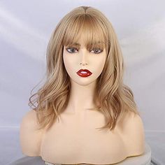 Wavy Layered Haircuts, Blonde Wig With Bangs, Short Wavy Bob, Halloween Wigs, Bangs Short, Natural Wigs, Wig Stand, Short Wavy, Wig With Bangs