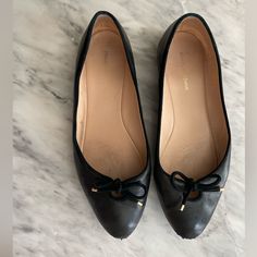 Stuart Weitzman Black Leather Ballet Flats With Bow. Mint Condition, Scuffed In The Front (As Shown In Image). Gold Detail On Bow, Super Comfortable Black Leather Ballet Flats, Black Ballet, Black Ballet Flats, Leather Ballet Flats, Stuart Weitzman Shoes, Flat Color, Gold Details, Shoes Black, Stuart Weitzman