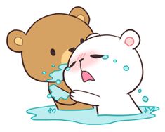 a bear hugging a polar bear in the water