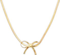 Chic Yellow Gold Jewelry With Bow, Chic Yellow Gold Jewelry With Bow Detail, Dainty Formal Necklace With Bow, Dainty Bow Necklace For Formal Occasions, Chic Gold Necklace With Bow, Bow Bow, Herringbone Chain, Bow Necklace, Bow Jewelry