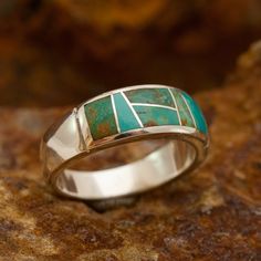 David Rosales Searchlight Turquoise Inlaid Sterling Silver Ring Turquoise Jewelry Rings, Contemporary Southwest, Thick Gold Hoop Earrings, Male Jewelry, Simple Silver Jewelry, Silver Jewelry Diy, Ring Making, Fine Silver Jewelry, Southwest Jewelry