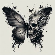 a skull and butterfly tattoo design