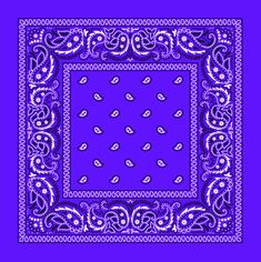 a purple bandanna with white paisley designs on the front and bottom, in an ornate frame