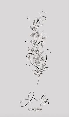 the back side of a card with flowers and leaves in black ink on a gray background