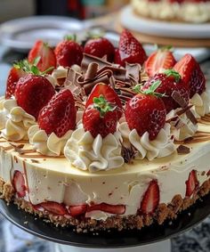 there is a cake with strawberries on it