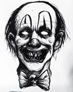 a drawing of a creepy clown wearing a bow tie